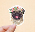 Floral Pug Vinyl Sticker