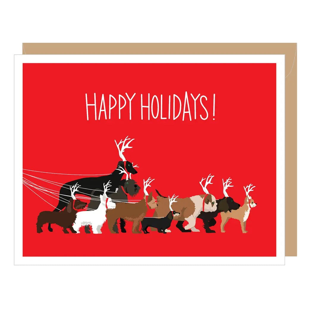 Holiday Dog Walk Card (red)